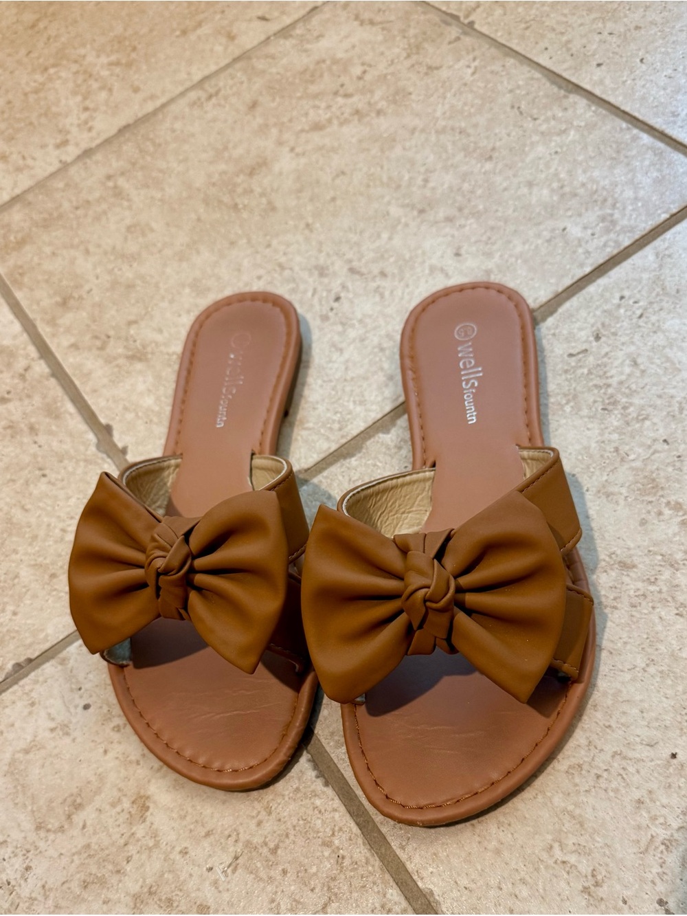 Brown Bow Slide Sandals for Women